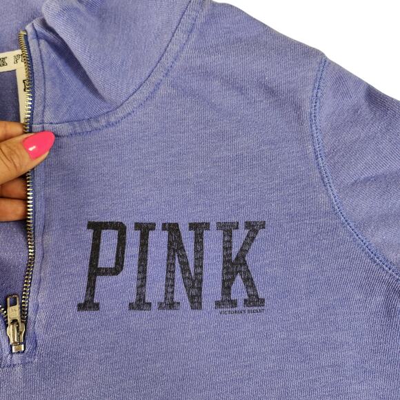 Victorias Secret Pink Sweater Medium Purple Collared Quarter Zip Periwinkle - Picture 7 of 16